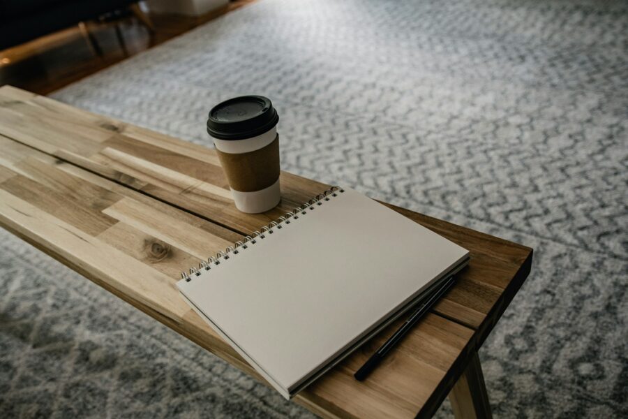 Notebook pen coffee