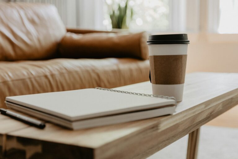 Notebook pen coffee