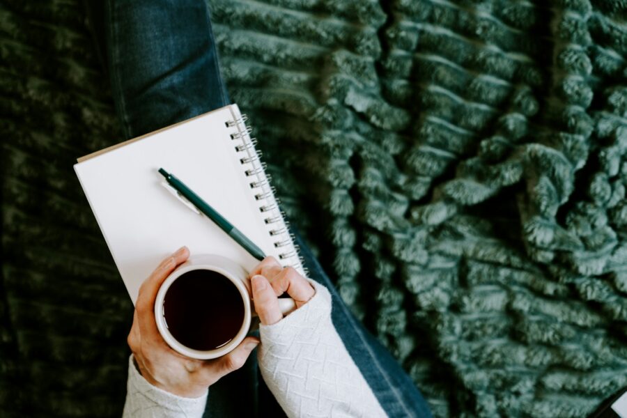 Person studying notebook