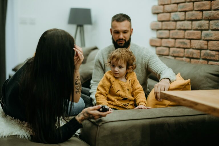 Family sitting couch