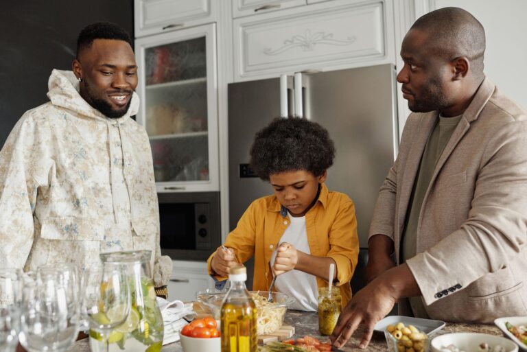 Family cooking dinner