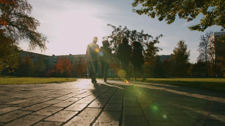 Friends walking park