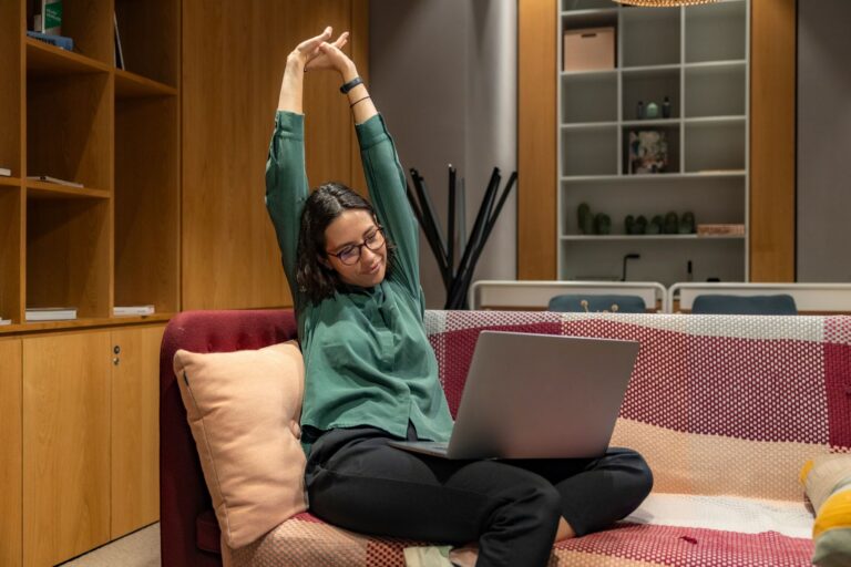 Woman stretching home