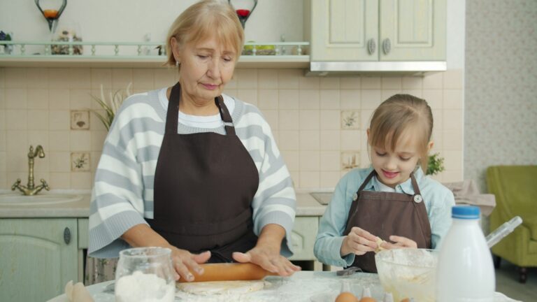 Grandparent child baking