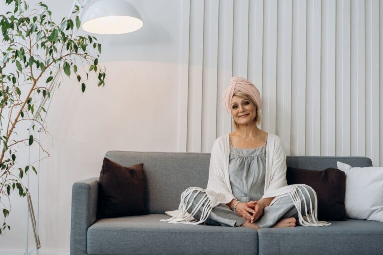 Woman resting sofa