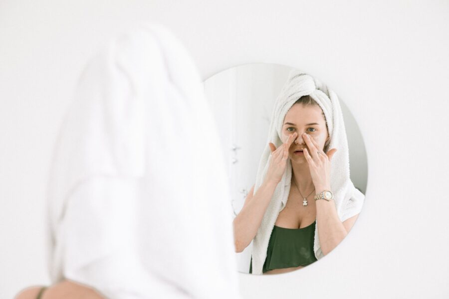 Woman morning skincare