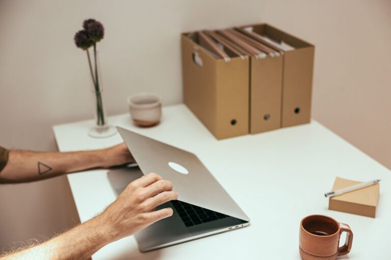 Person pausing desk