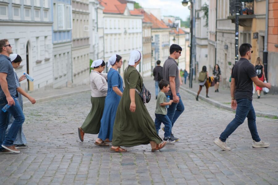 Family walking european