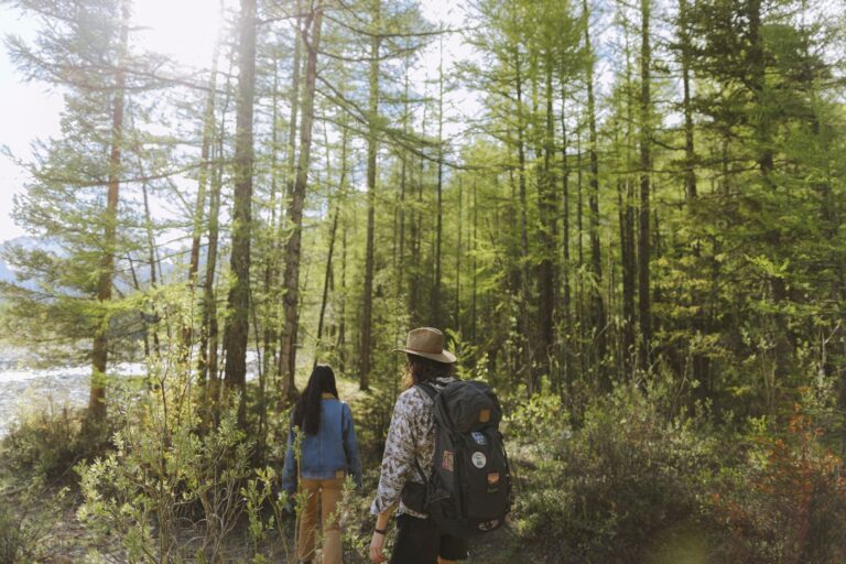 Couple hiking forest