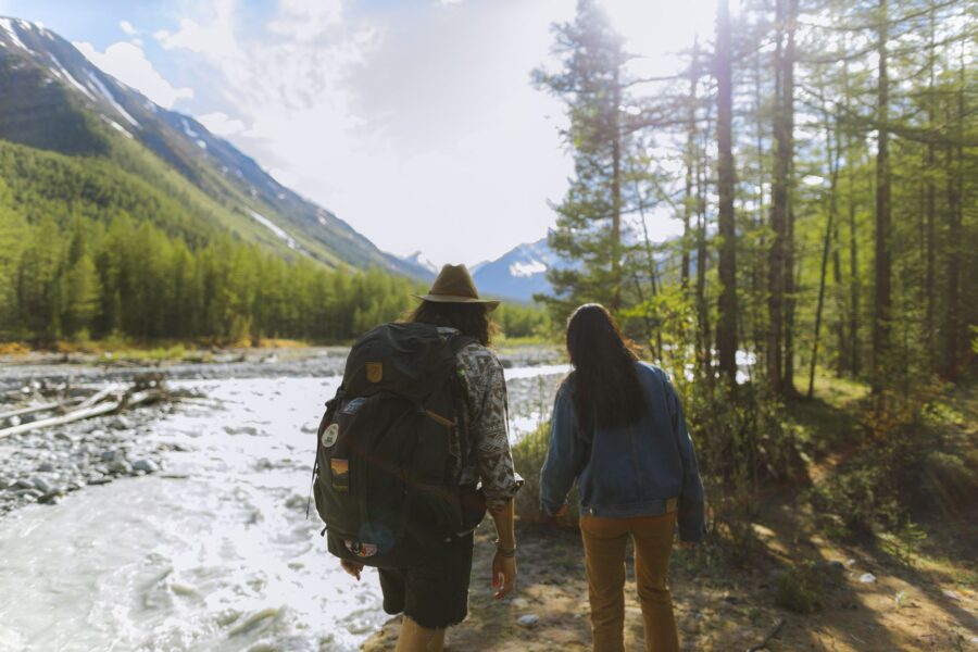 Couple hiking forest