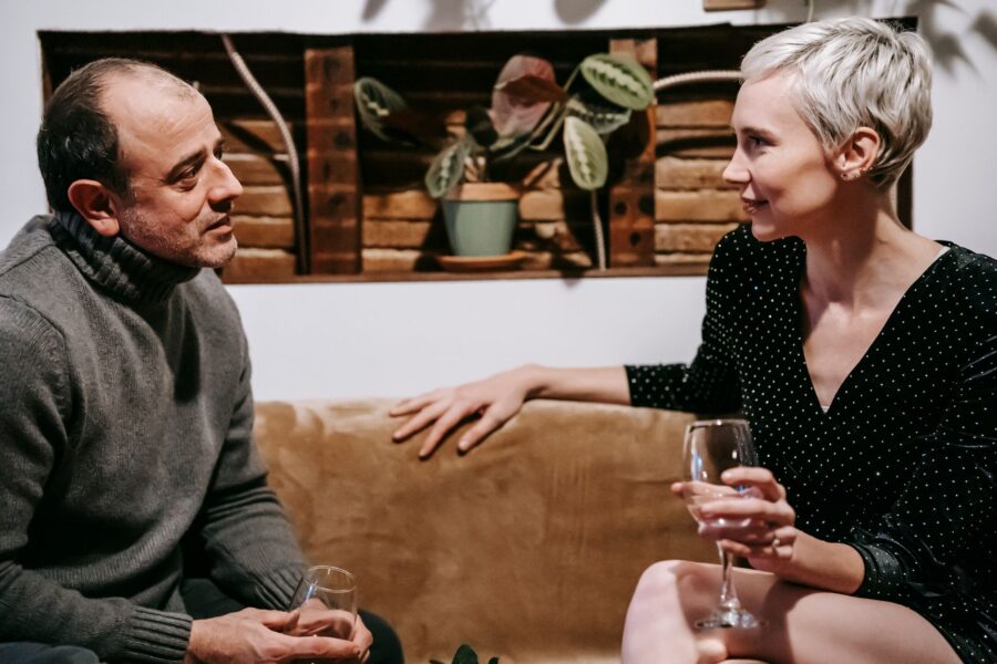 Couple sitting sofa