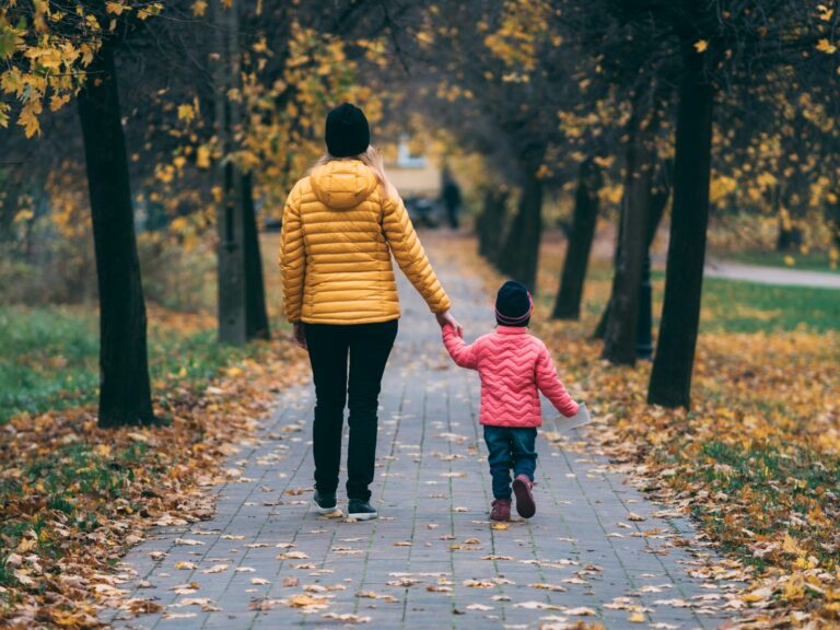 Mother teen walking