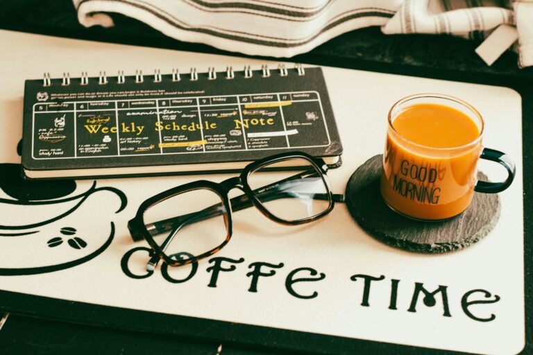 Notebook pen coffee