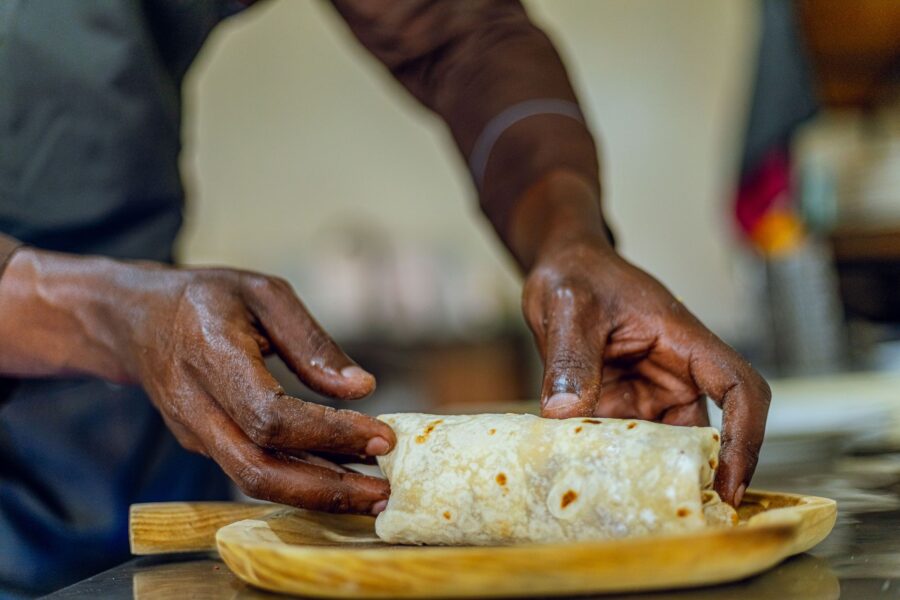 Breakfast burritos wooden