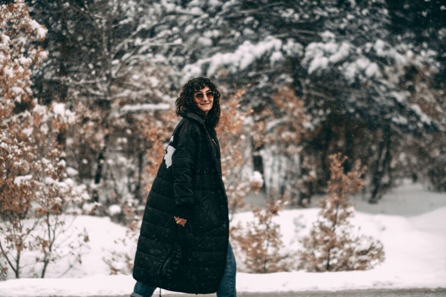 Winter woman walking
