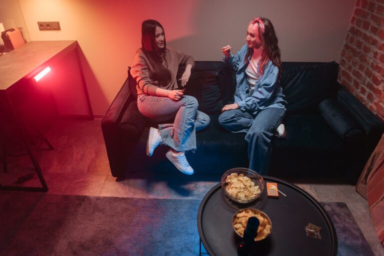 Couple talking couch