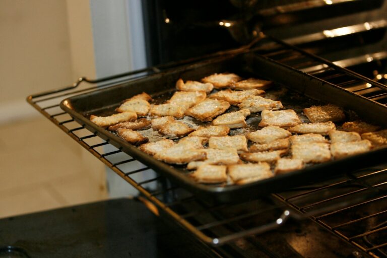 Homemade croutons baking